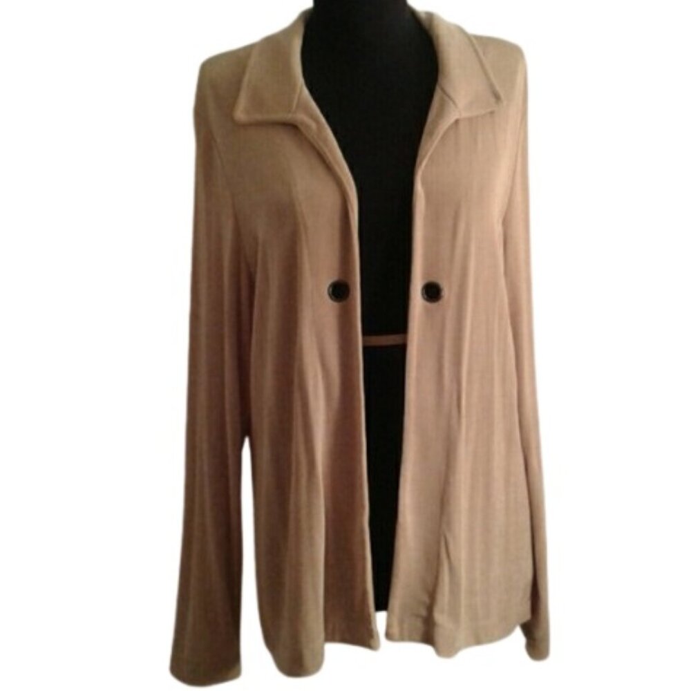 Citiknit L Flyaway Tie Front Jacket Cardigan Stretchy NEW Tan